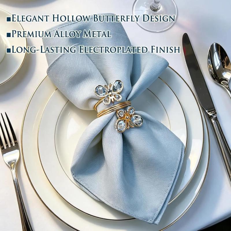 1-24PCS Crystal Napkin Rings 5 Petal Rhinestone Shiny Sparkling Table Decor for Hotel Wedding Banquet Dinner Party Home