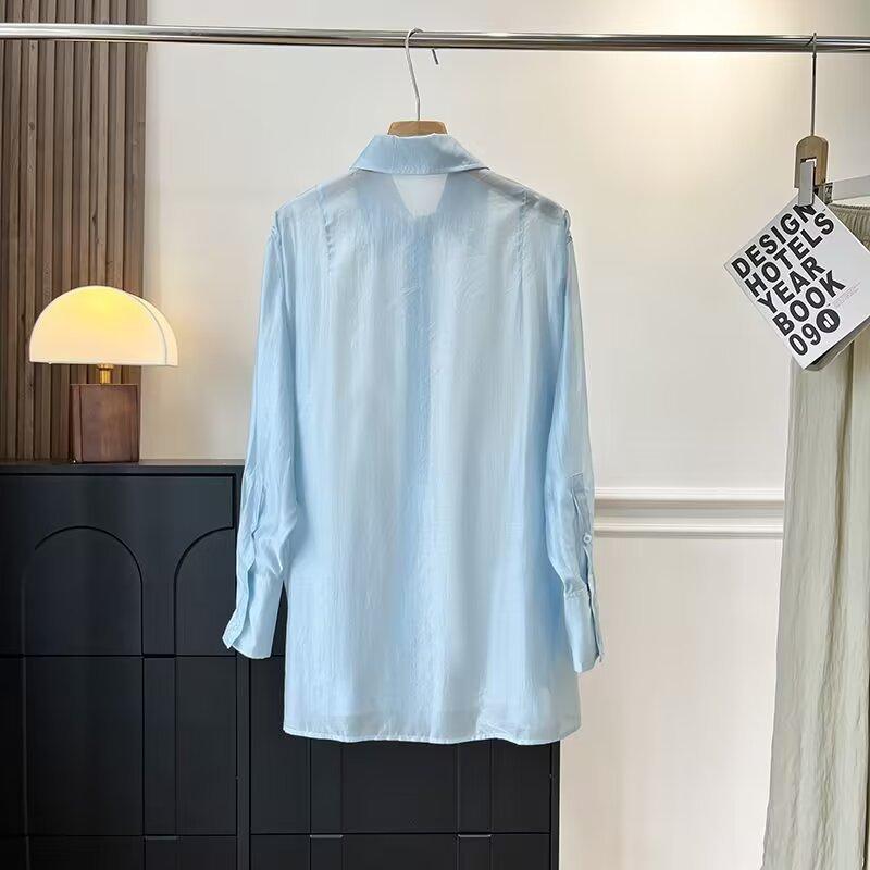 European and American women's clothing 1116 autumn polo collar cardigan fashion versatile casual long-sleeved shirt shirt top women
