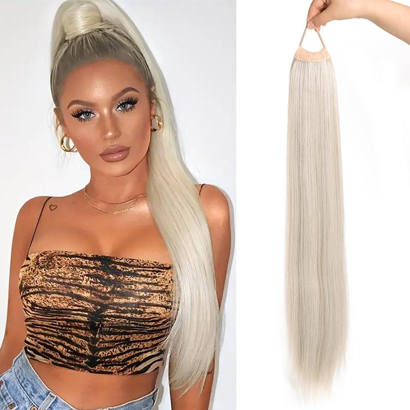 Long Straight Ponytail Wig with Rubber Bands, Soft and Heat-resistant Synthetic Wig Suitable for Women's Daily Use As a Ponytail Accessory