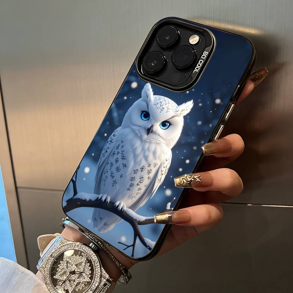 Cute owl pattern For iPhone 17 16 15 14 13 12 11 Pro Max XS 17 Air Silicone Colored Silver Bumper Cover
