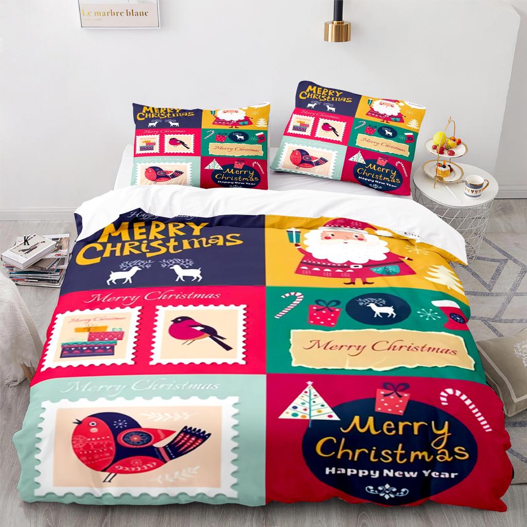3d Three-piece Set European and American Size Santa Claus Quilt Cover Home Textiles