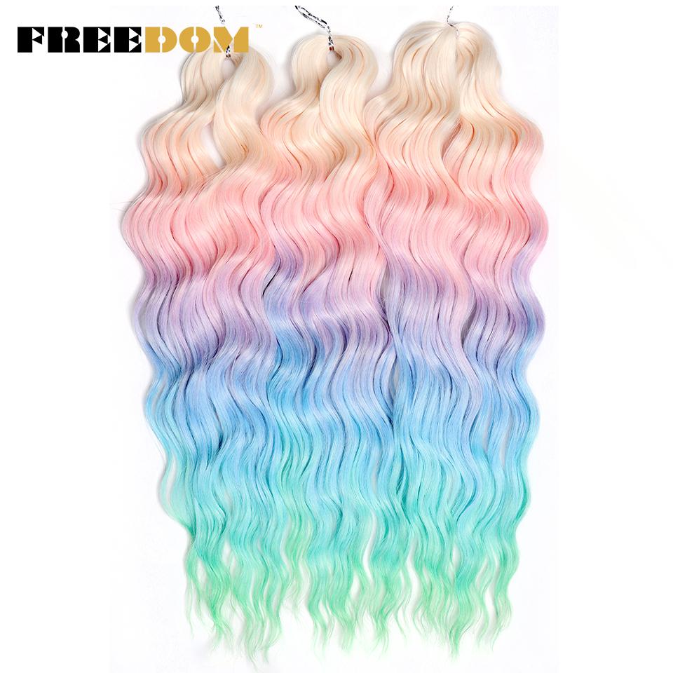 FREEDOM Synthetic Braiding Hair Extensions Deep Wavy 24 inch Long Curly Braids Hair Ombre Brown Rainbow Twist Crochet Hair
