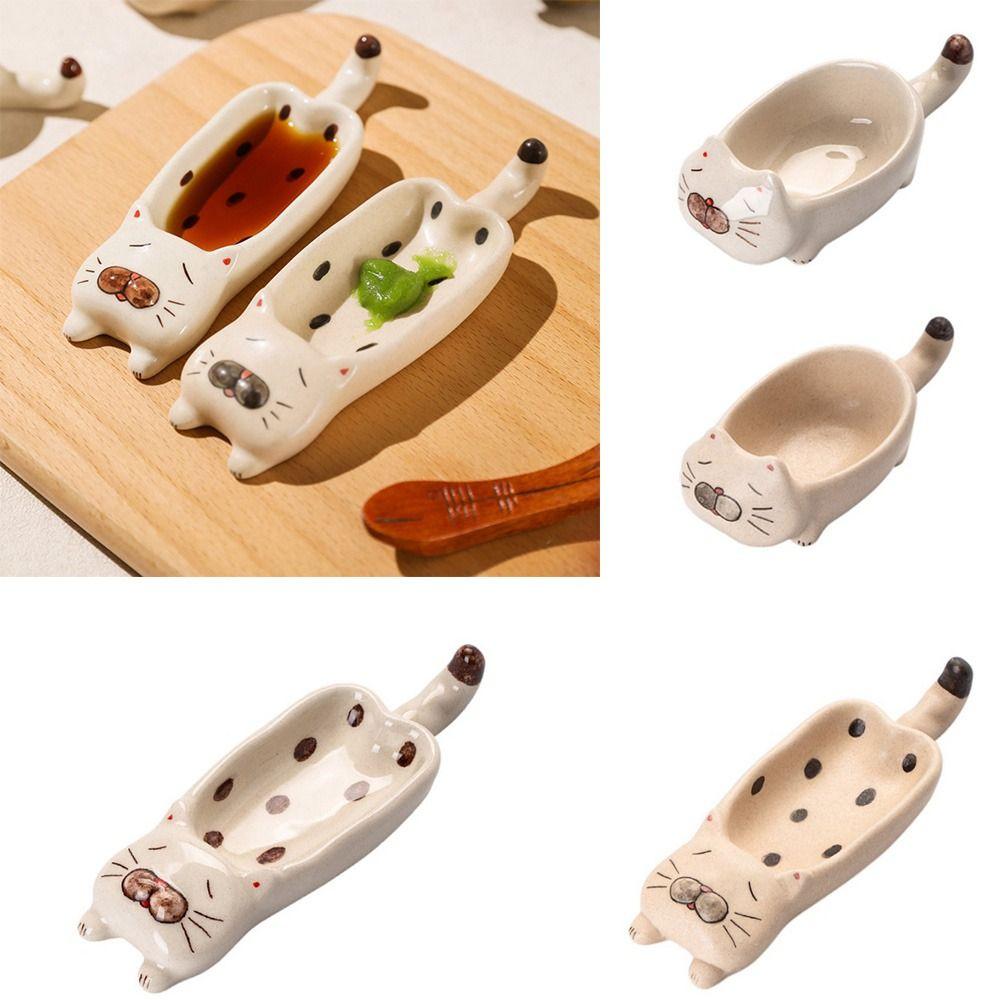 Ceramic Seasoning Plate Multi-purpose Cat Chopsticks Holder Soy Sauce Dish for Sauce
