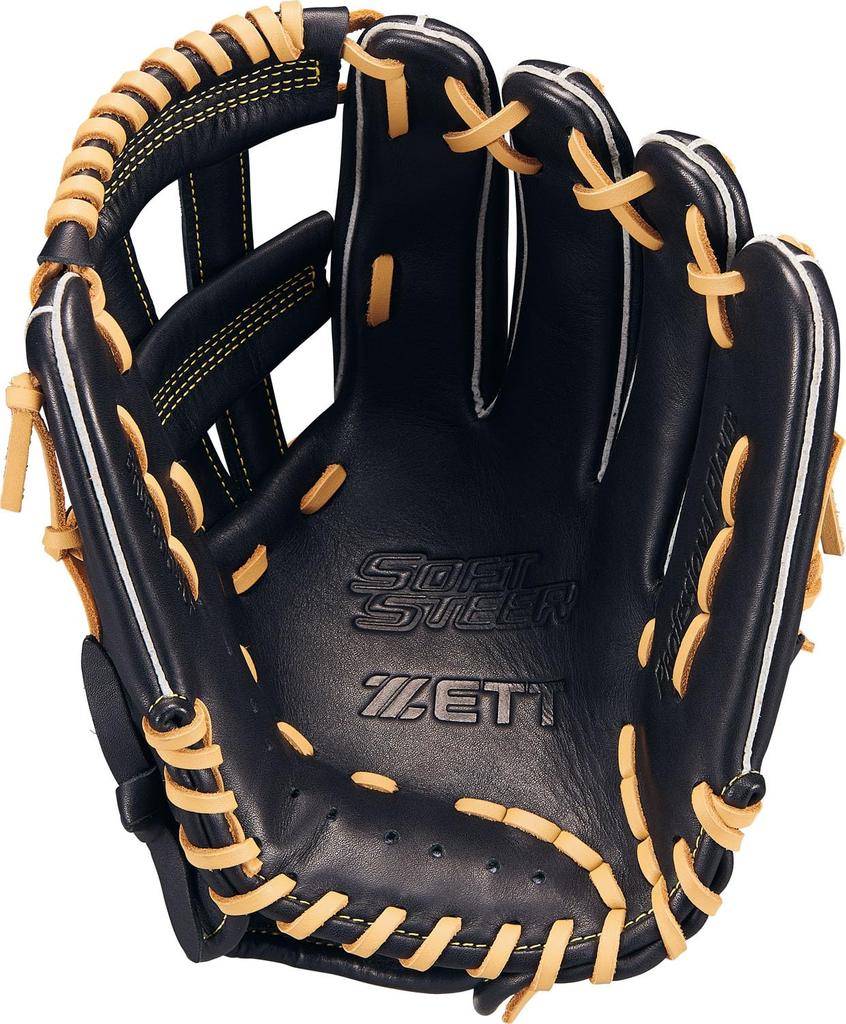 ZETT Бейсбольная перчатка Soft Steer Черный x Пастельно-коричневый Размер 6, Универсальная, Бросок левой рукой, (1932 год), (BRGB35540F)