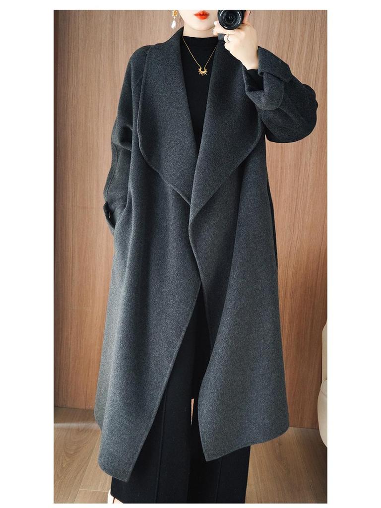 Women's Long Angora Red Double-Faced Cashmere Overcoat - 2025 Autumn/Winter Collection.