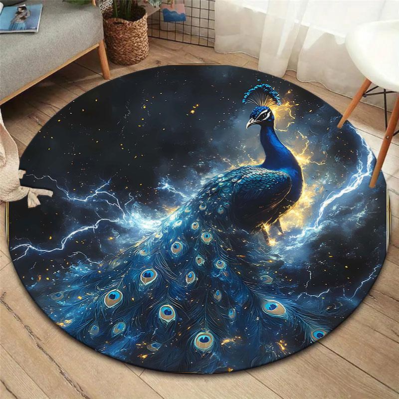 Vintage floral peacock Round Area Rug,Carpet Rug for Living Room Bedroom Sofa Playroom Decor,Non-slip Floor Mat
