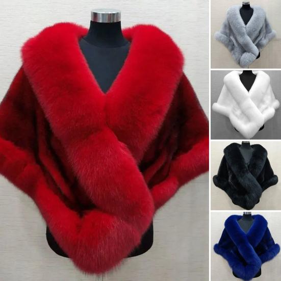 Thickened Warm Mink Fox Fluffy Cape Coat Solid Color Women Winter Faux Fur Shawl