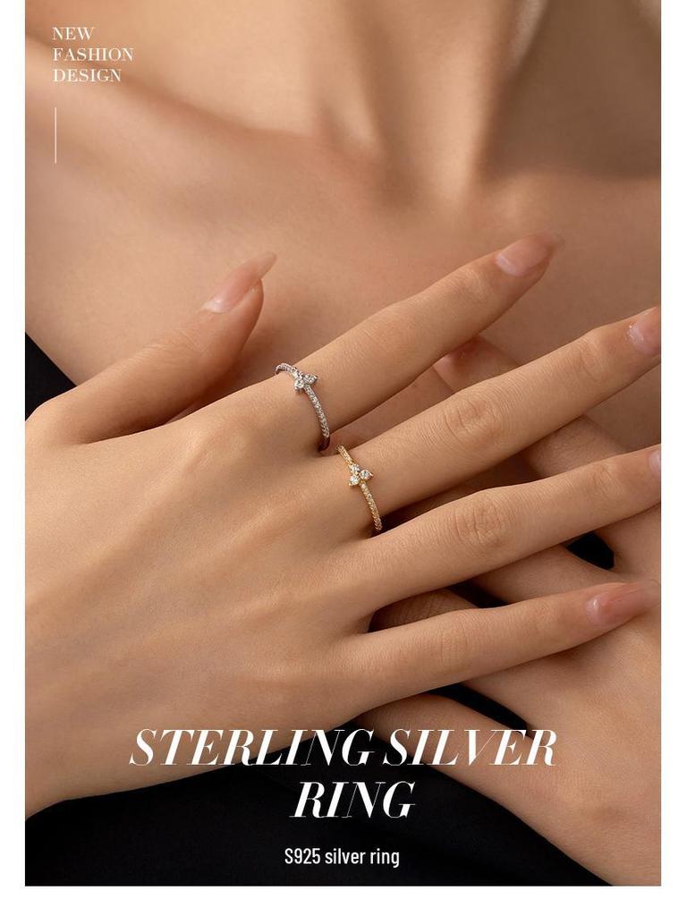 Banyan Tree S925 Silver Diamond Korean Ring - Women's Simple, Versatile Index Finger Jewelry