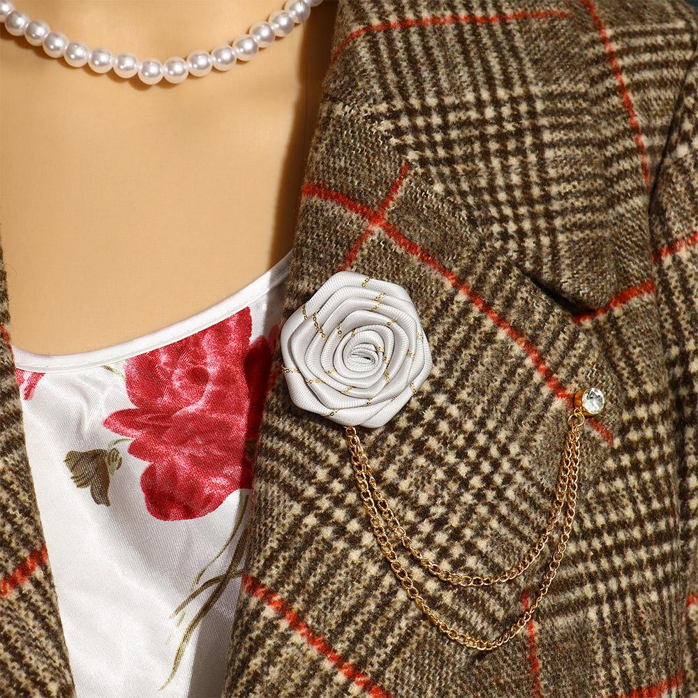New Korean Chain Ribbon Flower Tassel Fabric Rose Brooch Lapel Pin Pin Suit Brooches