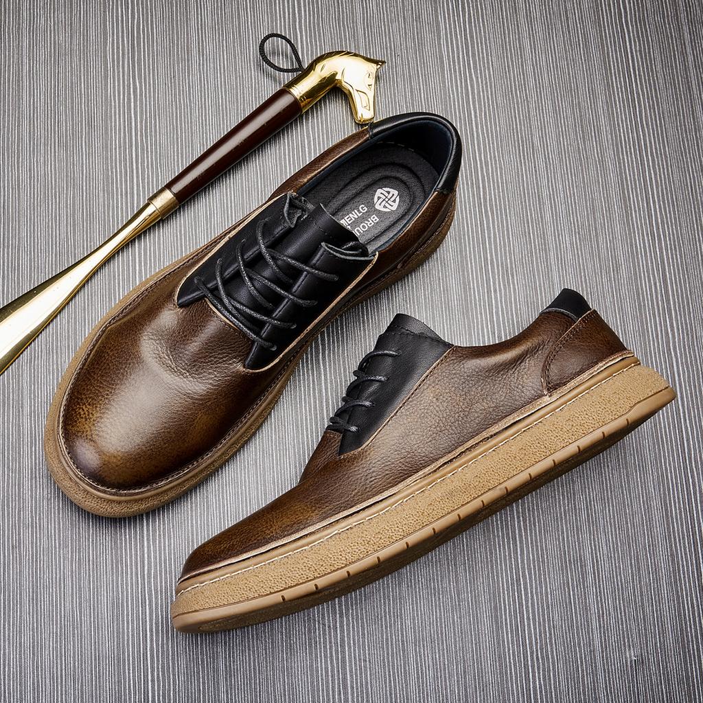 Мужские кожаные туфли на шнуровке, повседневные мужские туфли, деловые туфли в британском ретро-стиле с мягкой подошвой для мужчин