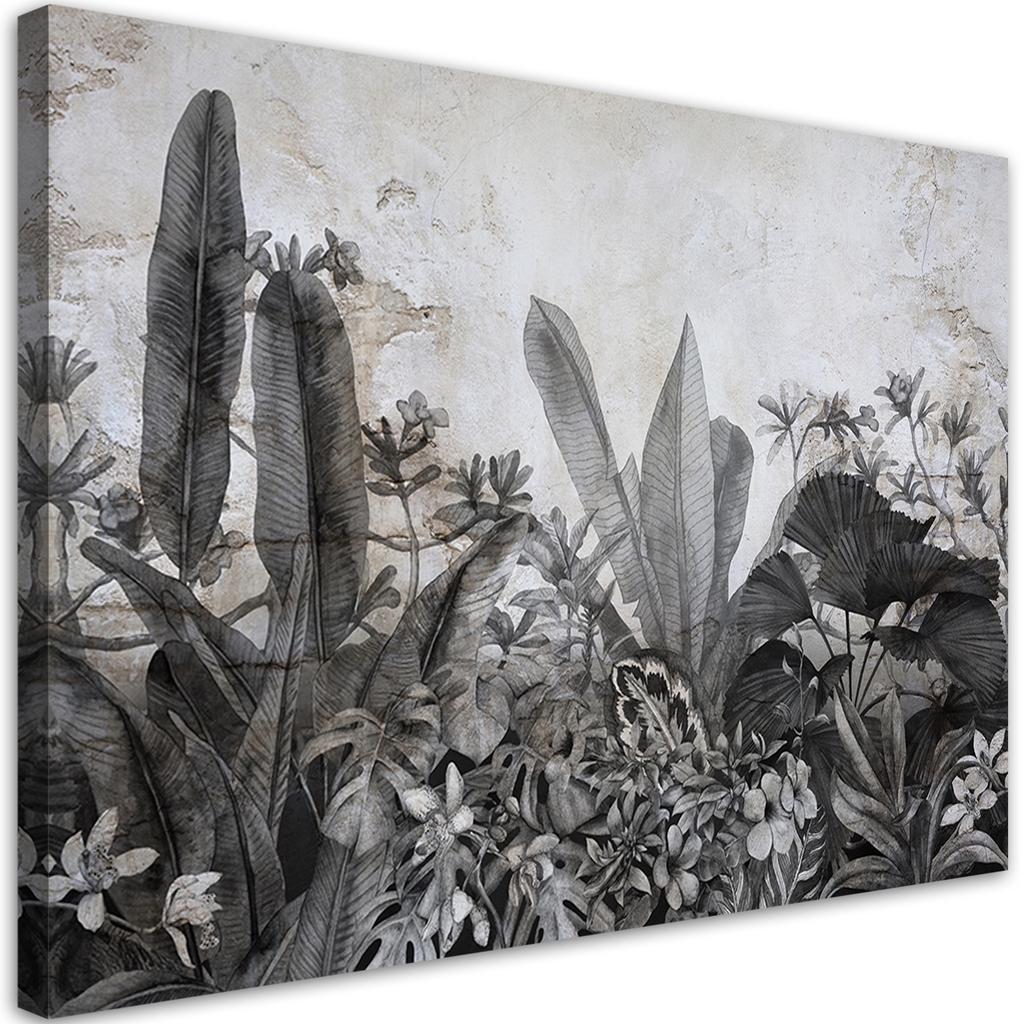 Canvas Print, Exotic Leaves On Concrete Background