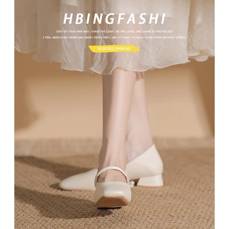 Huge soft! French low-heeled cheongsam shoes white Mary Jane single shoes leather shoes thick-heeled single shoes evening shoes women's shoes