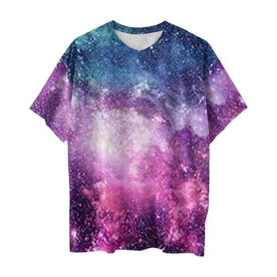 Summer New Galaxy Space Graphic 3D Print T-Shirts Men Women Short Sleeve Round Neck T Shirt Harajuku Y2K Tops Tees Man Clothing