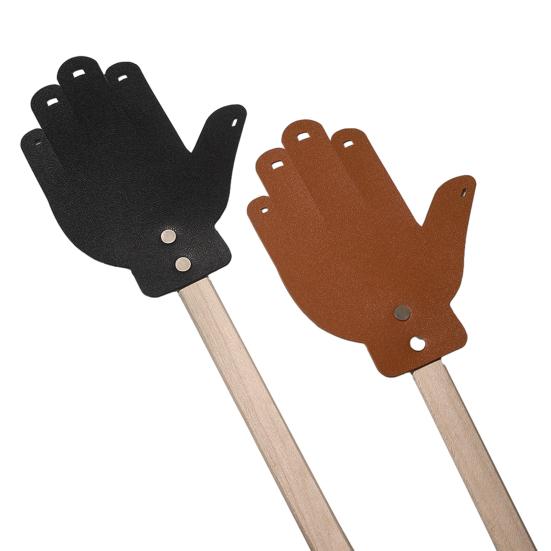 Heavy Duty Faux Leather Fly Swatter with Wood Handle Efficient Insect Catcher Comfortable Grip Easy to Store Palm Shape