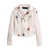 Women's Spring Fashion Casual Retro Floral Print Embroidery Faux Soft Leather Jacket Coat