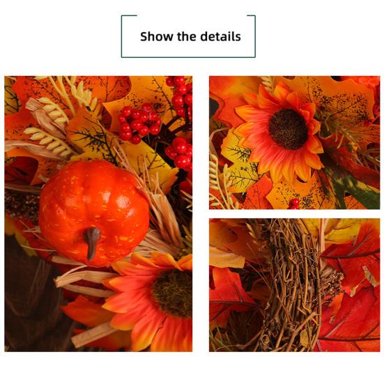 Pumpkin Wreath Sunflower Maple Leaf Decor Artificial Garland Seasonal Atmosphere Thanksgiving Harvest Festival Decor