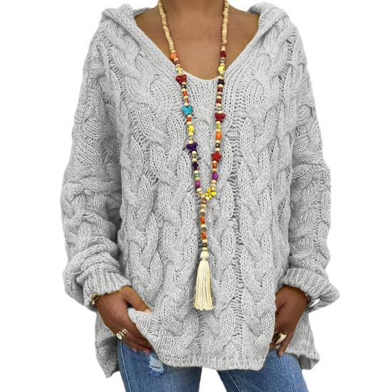 Женский свитер с капюшоном, длинный рукав, скрученная текстура, свободный свитер, однотонный, свободный крой, ребристые манжеты, трикотажные топы