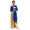 Girls Praise Dance Bodysuit Metallic Color Block Design Patchwork Irregular Drape Wide Leg Jumpsuit