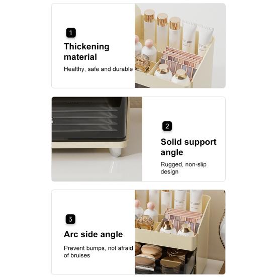 Ящик для хранения косметики с ящиками, большой вместимостью, нескользящим основанием, легкой очисткой