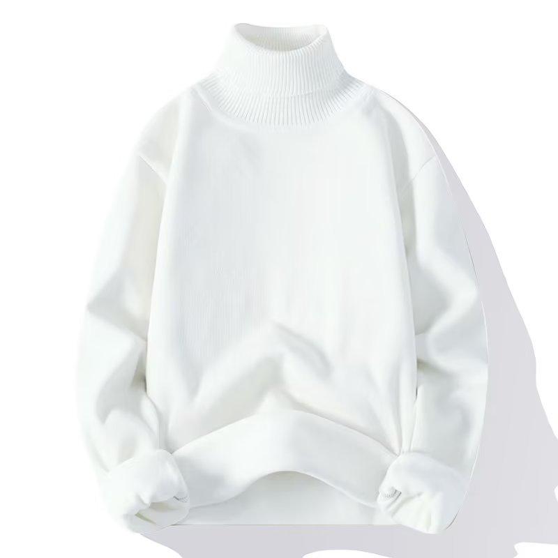 Men's Solid Color High Collar Fleece Sweater - European & American Casual Pullover Jacket for Autumn/Winter