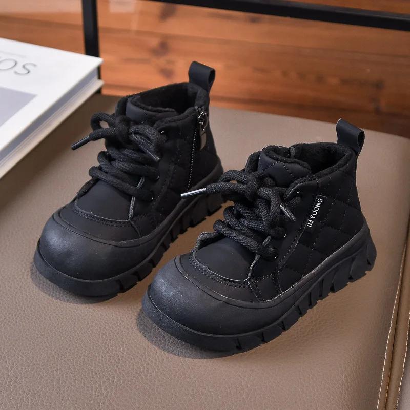 Детские короткие ботинки для зимы, детские модные ботинки с закрытыми носками, нескользящие, 2024, новые модные ботинки для мальчиков и девочек, толстая мягкая подошва