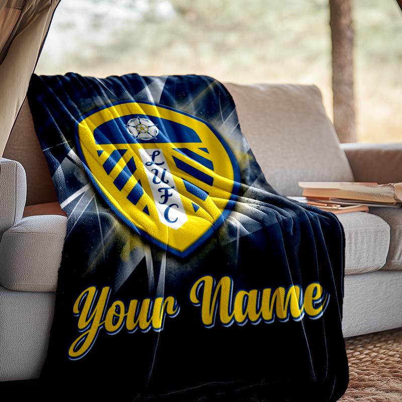 Custom Name Leeds United Throw Blanket - Perfect for Couch, Bed, Office, and outdoor Travel - Ideal Gift for Christmas & Holidays