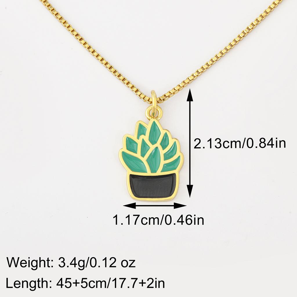 Nidin New Trendy Succulent Plant Potted Pendant Necklace For Women Female 3 Colors Choice Enamel Drip Oil Daily Party Jewelry