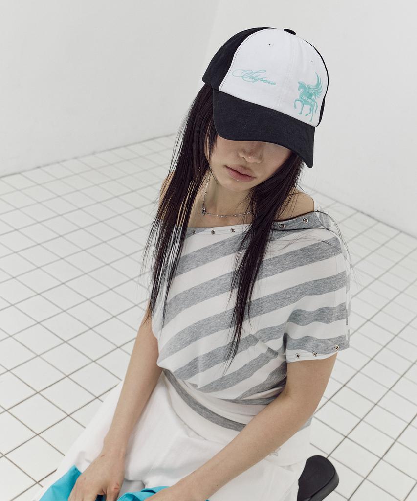 SETUP-EXE Stripe Eyelet Drape Top / White