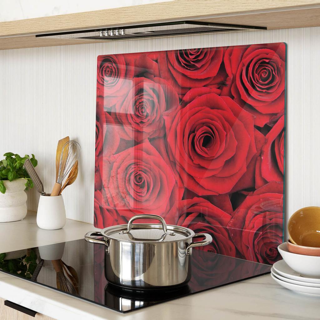 Tempered Glass Kitchen Board with Decorative Graphics Red Roses 60x52 cm