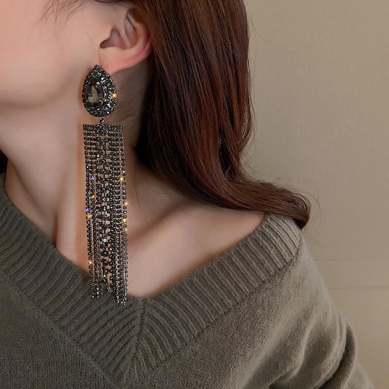 1 пара сережек-капель с длинными кисточками и стразами, женские висячие серьги, ювелирные изделия, подарок