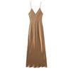 TAOP&ZA Women's Spring/Summer Elegant Silk Satin Backless V-Neck Spaghetti Strap Dress