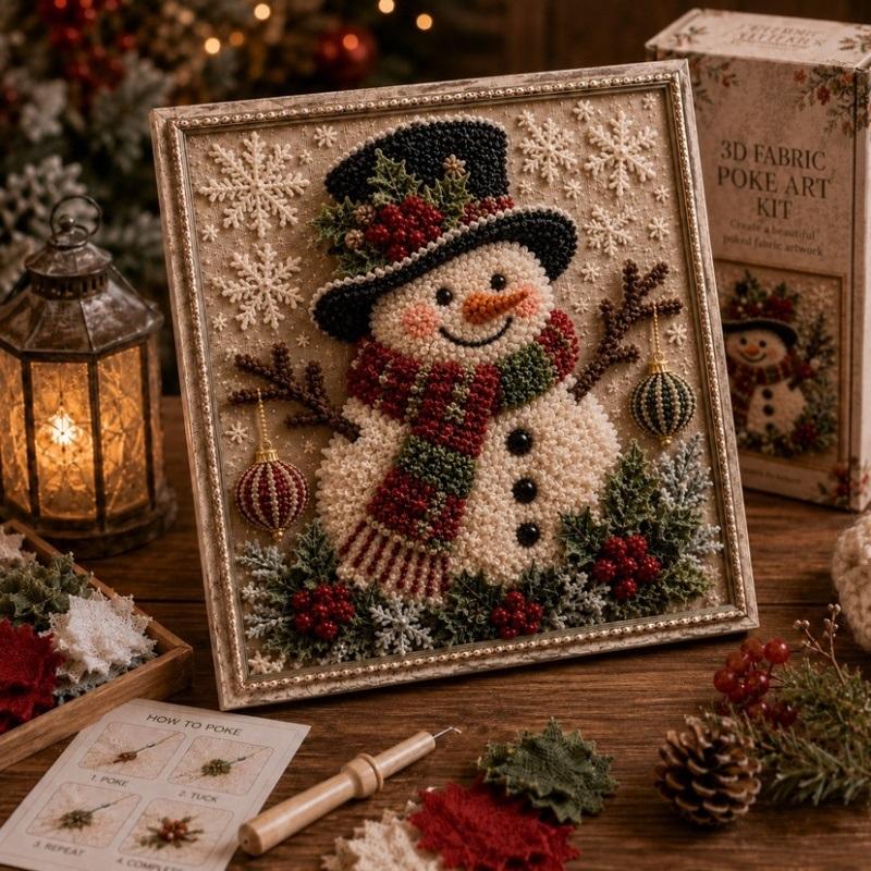 3D Christmas Fabric Poke Craft Art Kit DIY Fabric Poke Art Kit With Pre-Cut Squares Holiday Handmade Home Decor For Beginners