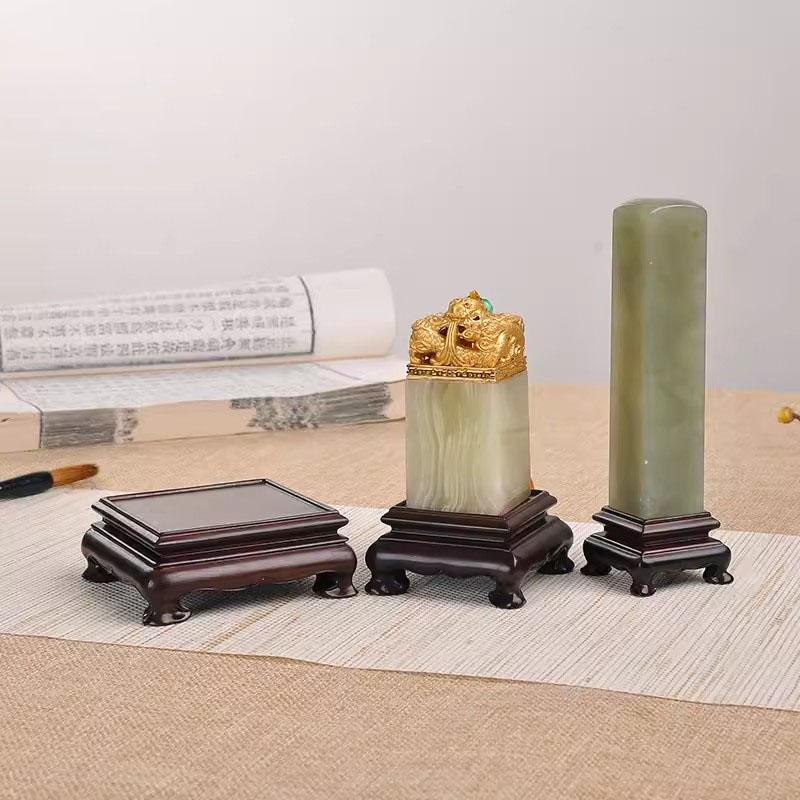Red Wood Carving Handicraft Seal Decoration Base, Solid Wood Square Stone, Flower Pot, Tea Pot Base