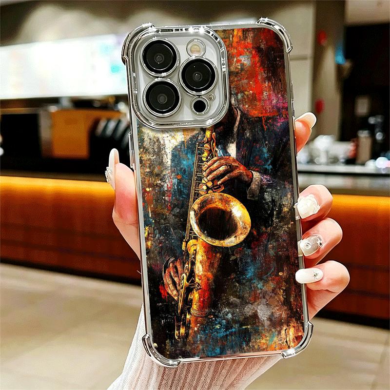 Saxophone Instrument Music Soft Phone Case For iPhone 15 16 17 Air 14 Pro Max 16E Plus 13 12 Mini Plating Anti-Fall Fundas