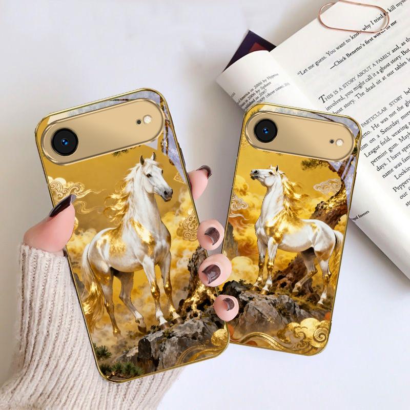 Высокая и крепкая лошадь Для IPhone 17Pro Max 16 17 Pro 15 Pro 14 13 Plus 12 Mini 11Pro Max XR 16E 17 Air Золотой стеклянный чехол для телефона