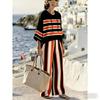 16 Women's Striped Casual V-Neck Hooded Drawstring Seven-Sleeve Wide Leg Pants Suit Vacation Bohemia