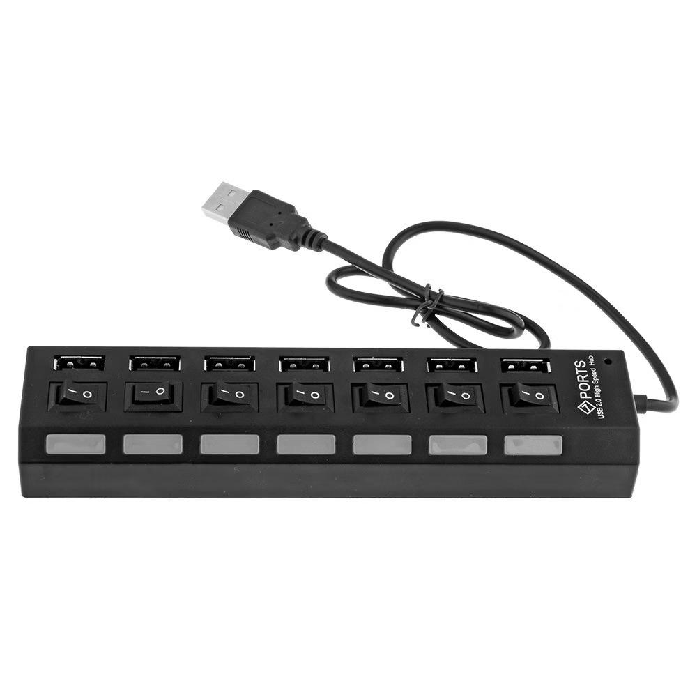 7 Ports USB Hub Splitter with On/Off Switches Long Cord for Laptop Desktop PC Computer Data Transfer