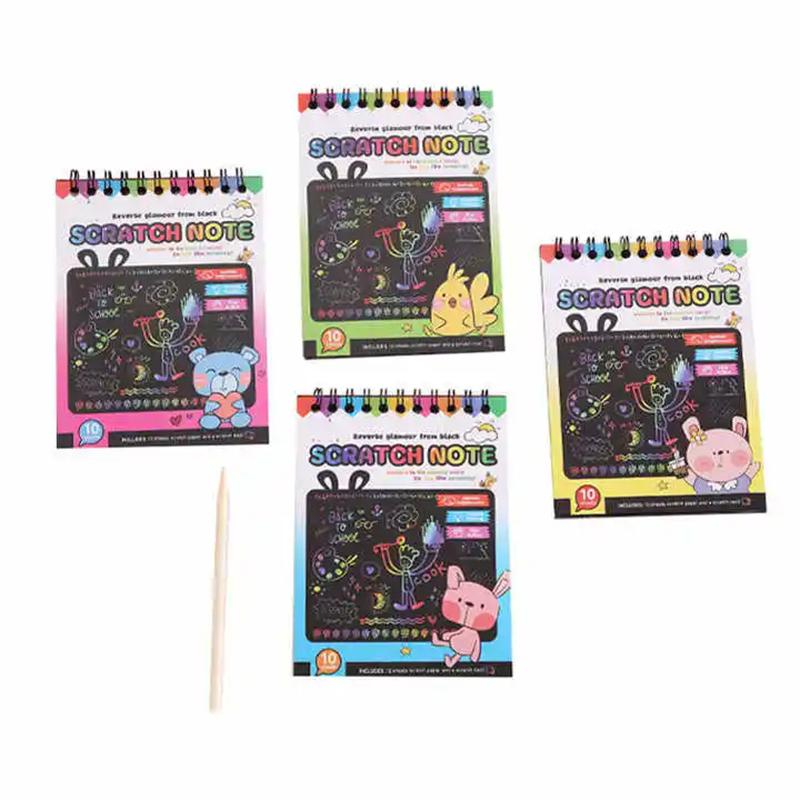 Montessori Scratch Painting Note Scratch Art Paper Diy Children Magic Rainbow Scraping Drawing Art Paper Notepad Stationery Toys