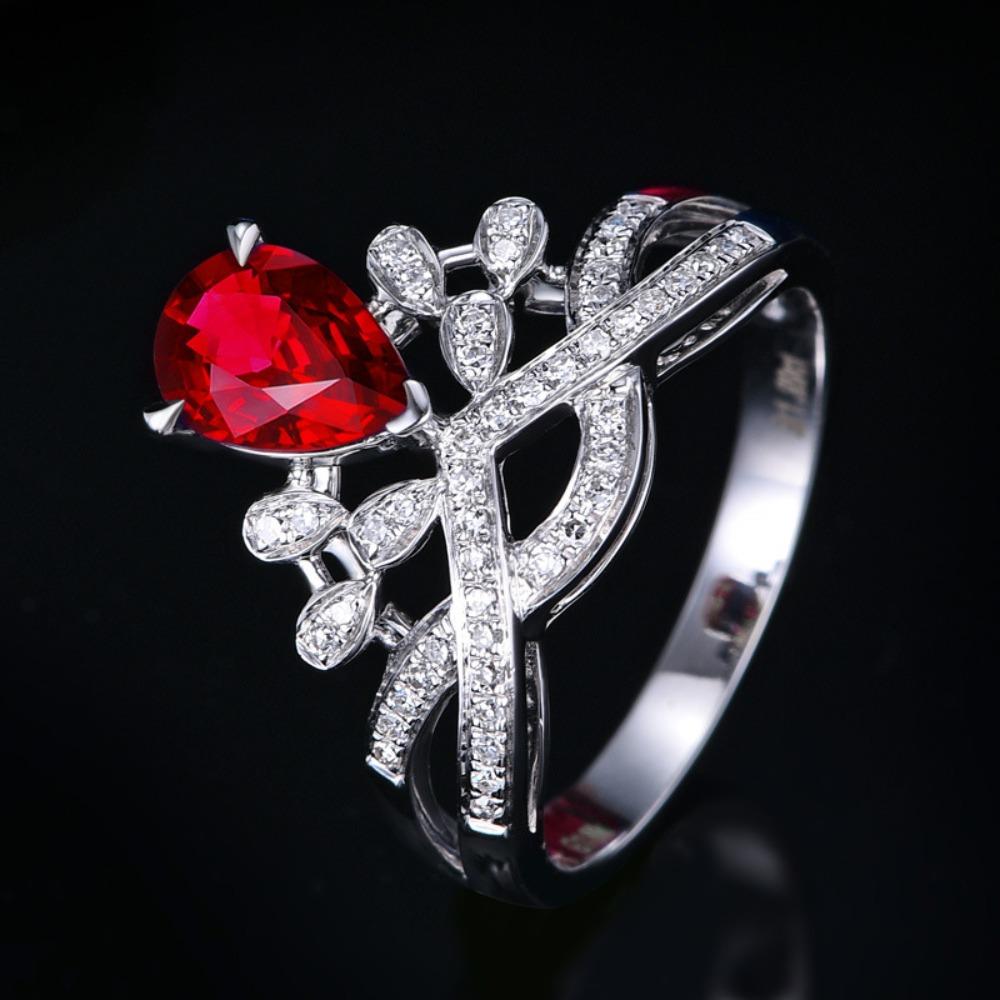 Women Luxury Pear Crown Ring Simulated Diamond Engagement Ring with Colored Gemstones