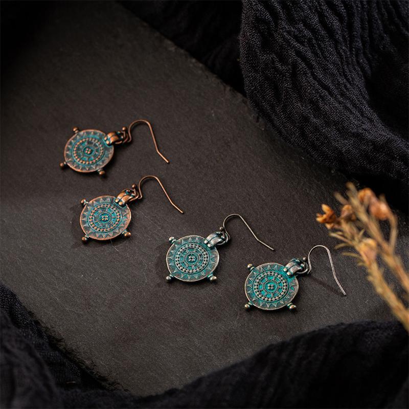Этнические 1 пара, изысканные серьги в форме колеса с гравировкой, золотые, серебряные серьги с резьбой, висячие, неровности, для женщин и девочек, винтажные, Индия