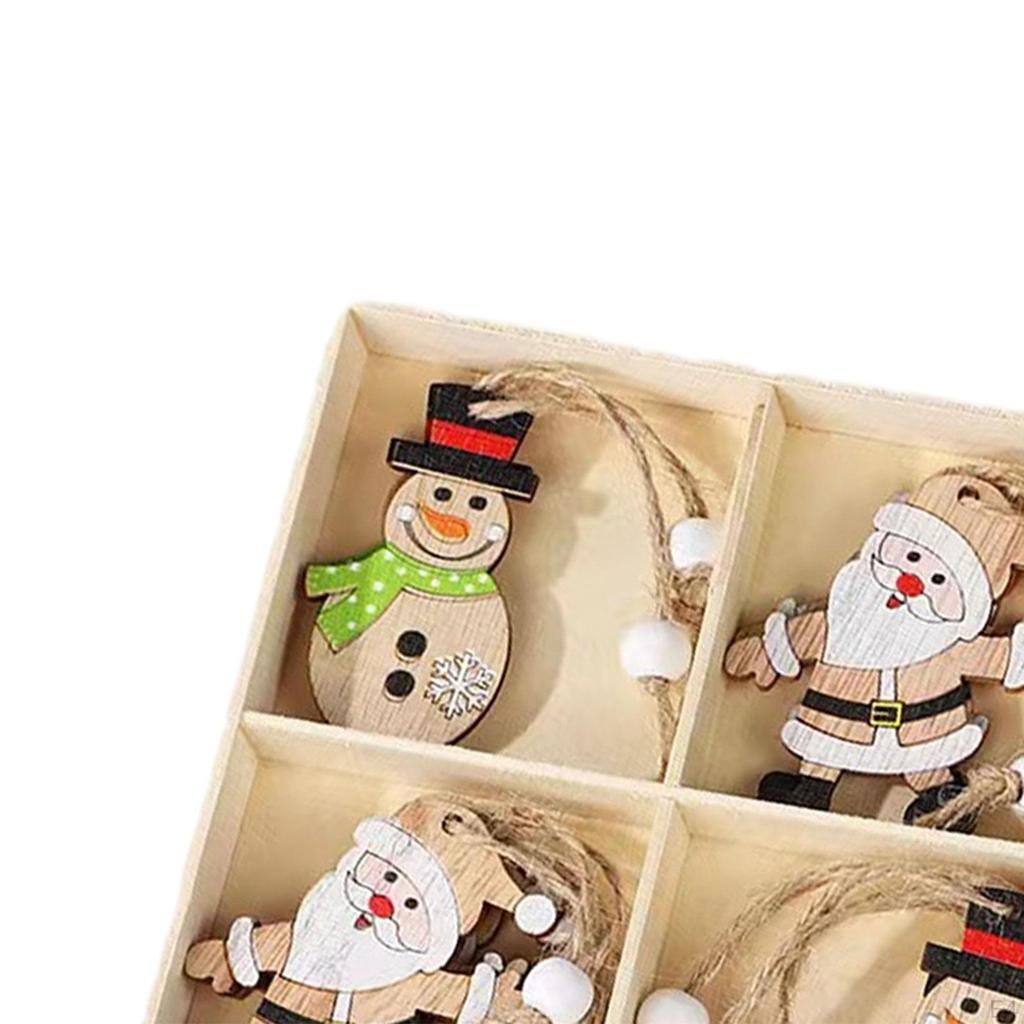 12 X Christmas Hanging Decorations Tree Pendants with Hole And Rope Wooden Cutouts for