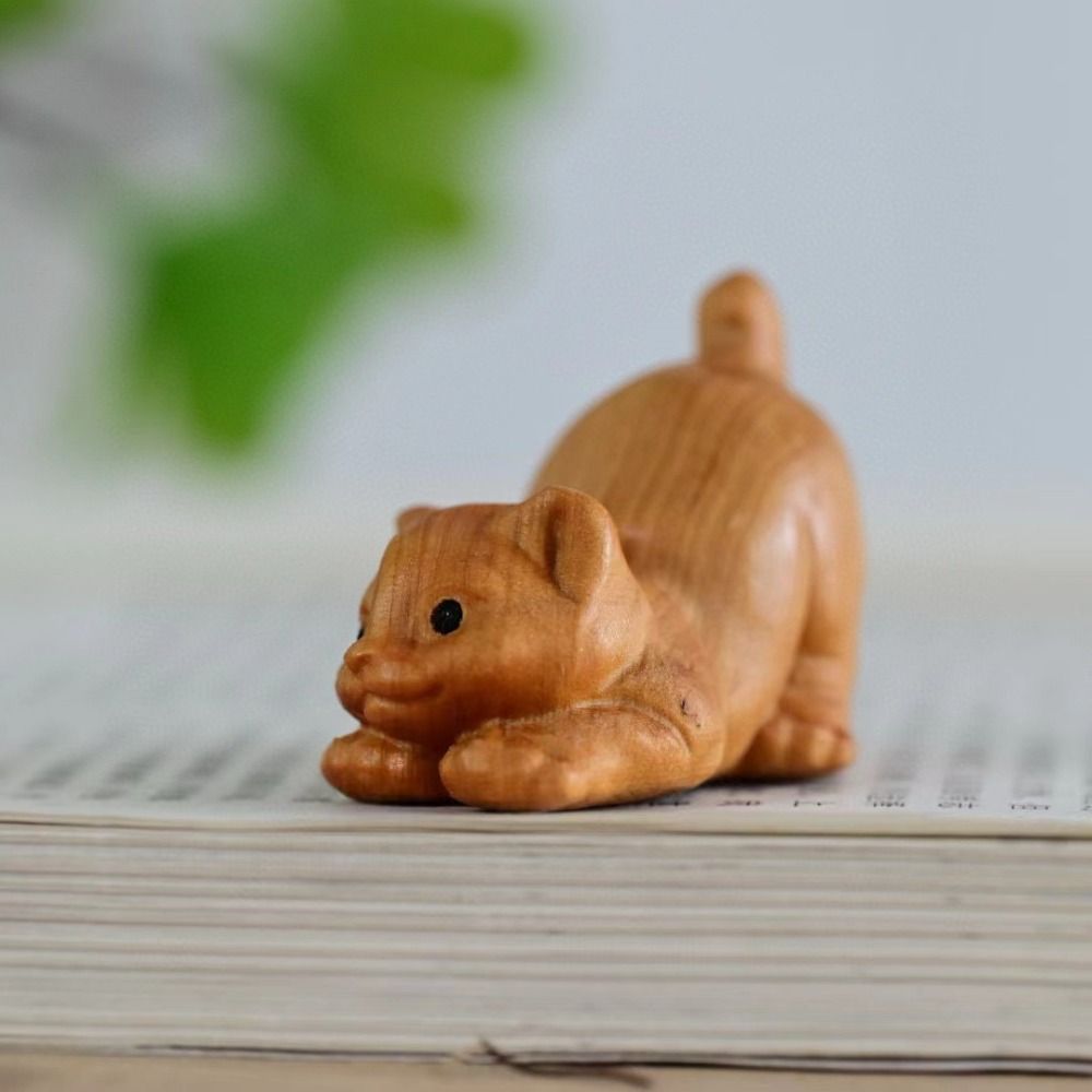 Hand-carved Animal Figurine Adorable Tea Pet Desktop Decor Cat Sculpture  Table