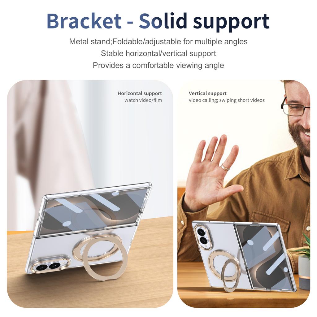 360°Rotating Magnetic Holder Phone Case for Samsung Galaxy Z Fold 8 7 6 5 4 Fold8Ultra for Magsafe Wireless Charging Clear Cover