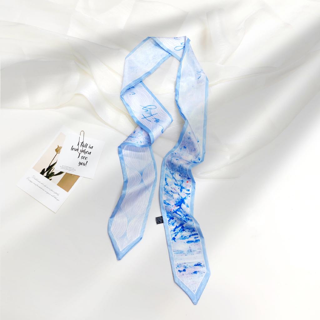 Avocado long silk scarf female ins tie head braided strap tied bag ribbon belt decorative streamer student tie scarf