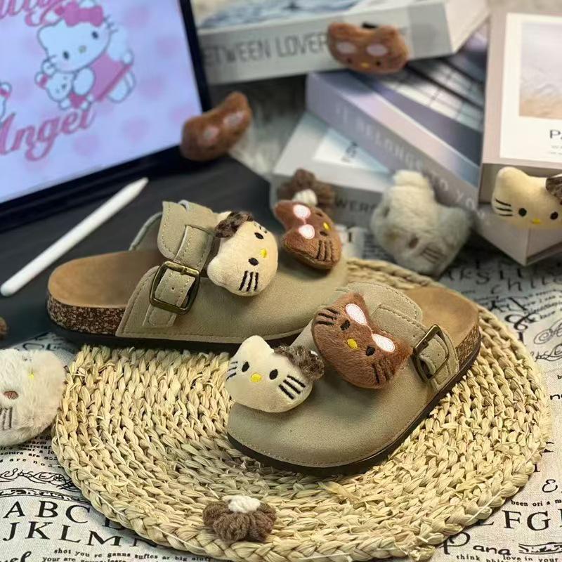 Новые детские шлепанцы KT Birkenstock с мультяшным котиком для девочек – Милые, удобные, закрытые уличные туфли