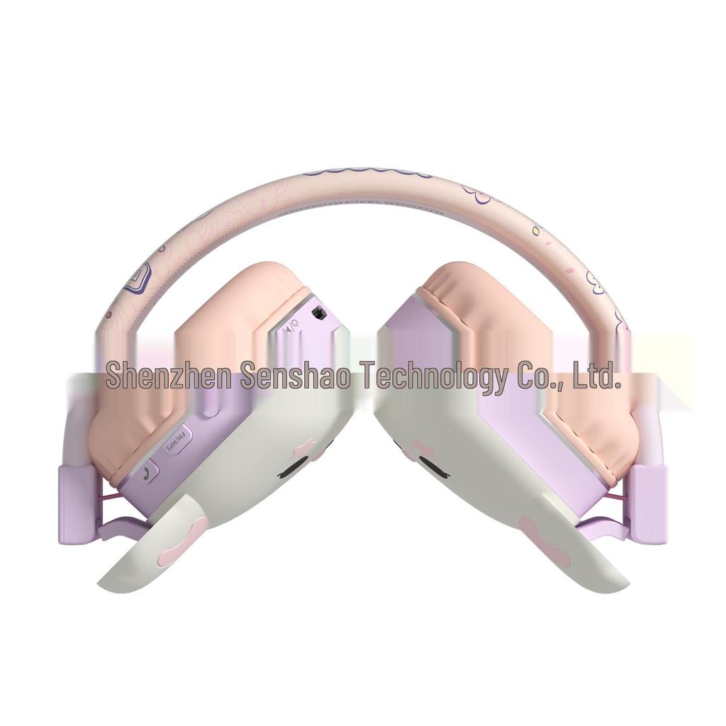 Фиолетовые Мультяшные Заяц на Луне Накладные Bluetooth-Наушники для Девочек и Детей