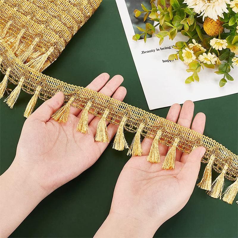 5 Yards Gold Silver Fringe Tassel Trim Polyester Fibre Fringe Lace Trim Ribbon Crafting Lace Sewing Trim for Curtain Clothes Ho