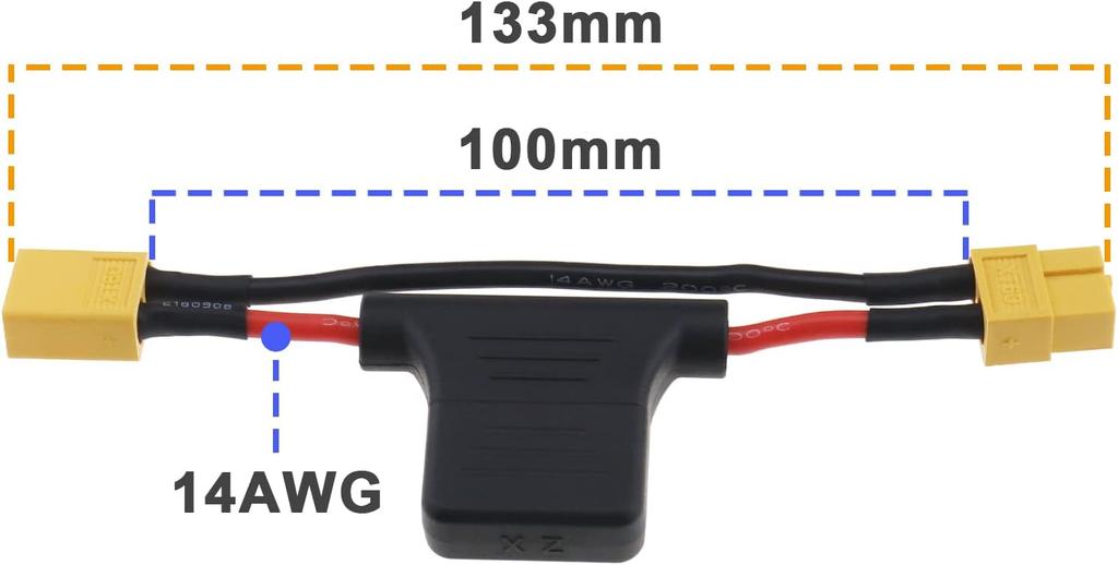 2-Pack XT60 Male to XT60 Female Extension Cable with 30A Fuse | 12AWG Silicone Wire | For E-Bikes, RC Drones, Quadcopter, Charger