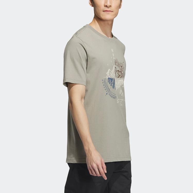 Adidas Футболка с коротким рукавом и принтом в виде горного рисунка для занятий спортом на открытом воздухе, мужская, цвет Pebble Silver-Grey IT8847