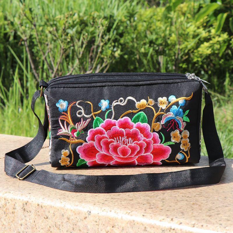 Yogodlns Сумка через плечо в этническом стиле Юньнань, сумка через плечо с цветочной вышивкой, парусиновая сумка для отдыха, простая женская трехслойная сумка через плечо